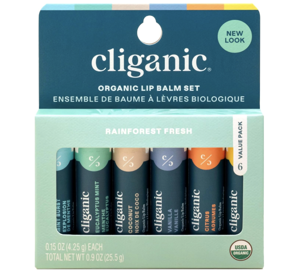 Cliganic Organic Lip Balm Set (6 Flavors) - 100% Natural Hydrating, Moisturizing for Dry Cracked Lips, for Men & Women